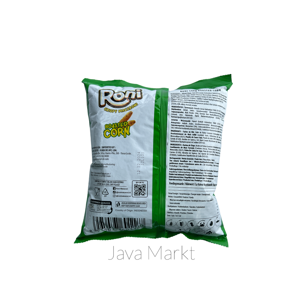 Knusprige RONI Macaroni mit geröstetem Mais von Nesia Food, snackartige Vorspeise in einer Packung