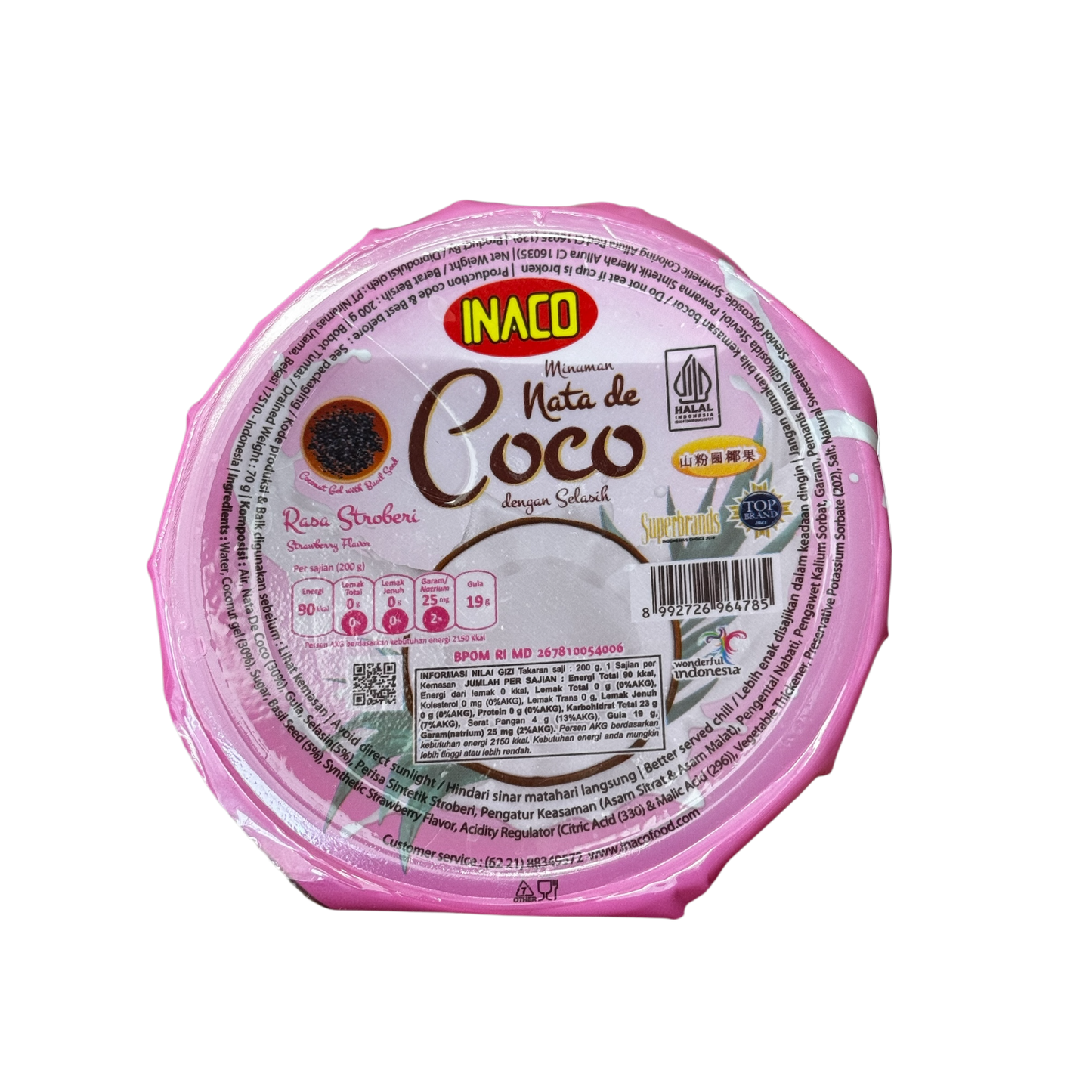 Nesia Inaco Minuman Nata de Coco mit Erdbeer- und Basilikargeschmack in transparentem Glas, erfrischendes Getränk