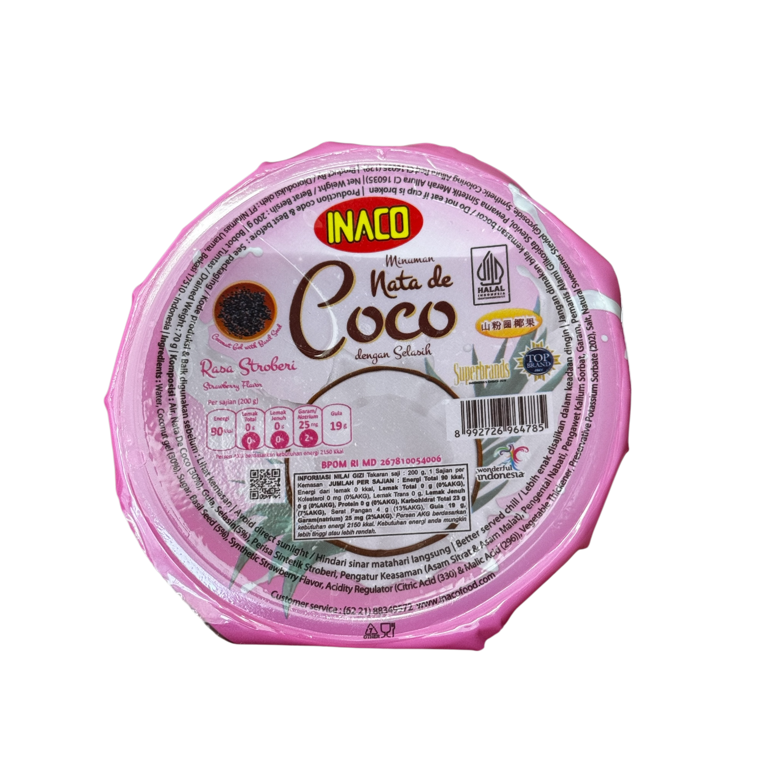 Nesia Inaco Minuman Nata de Coco mit Erdbeer- und Basilikargeschmack in transparentem Glas, erfrischendes Getränk