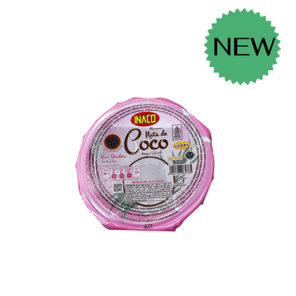 Nesia Inaco Minuman Nata de Coco mit Erdbeergeschmack und Basilikum, erfrischendes Getränke in Glasflasche.