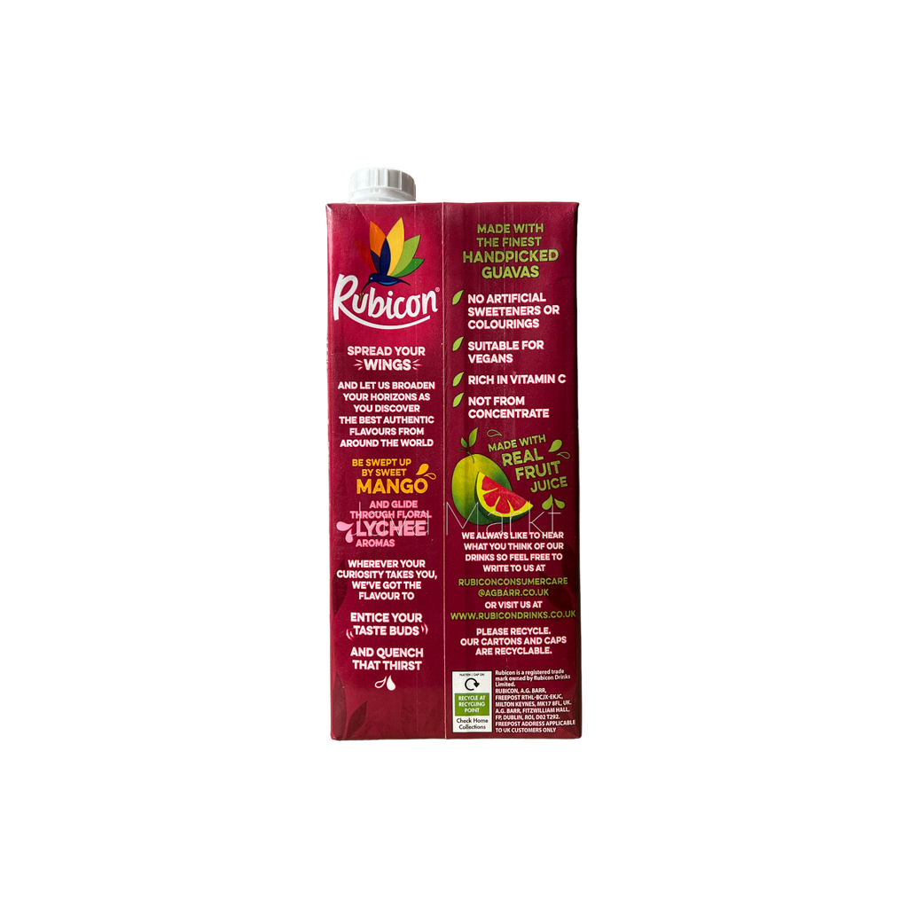 Rubicon Guaven Saftgetränk in 1L Flasche, orientalischer Getränke-Markenartikel, frisch und fruchtig in der Flasche sichtbar