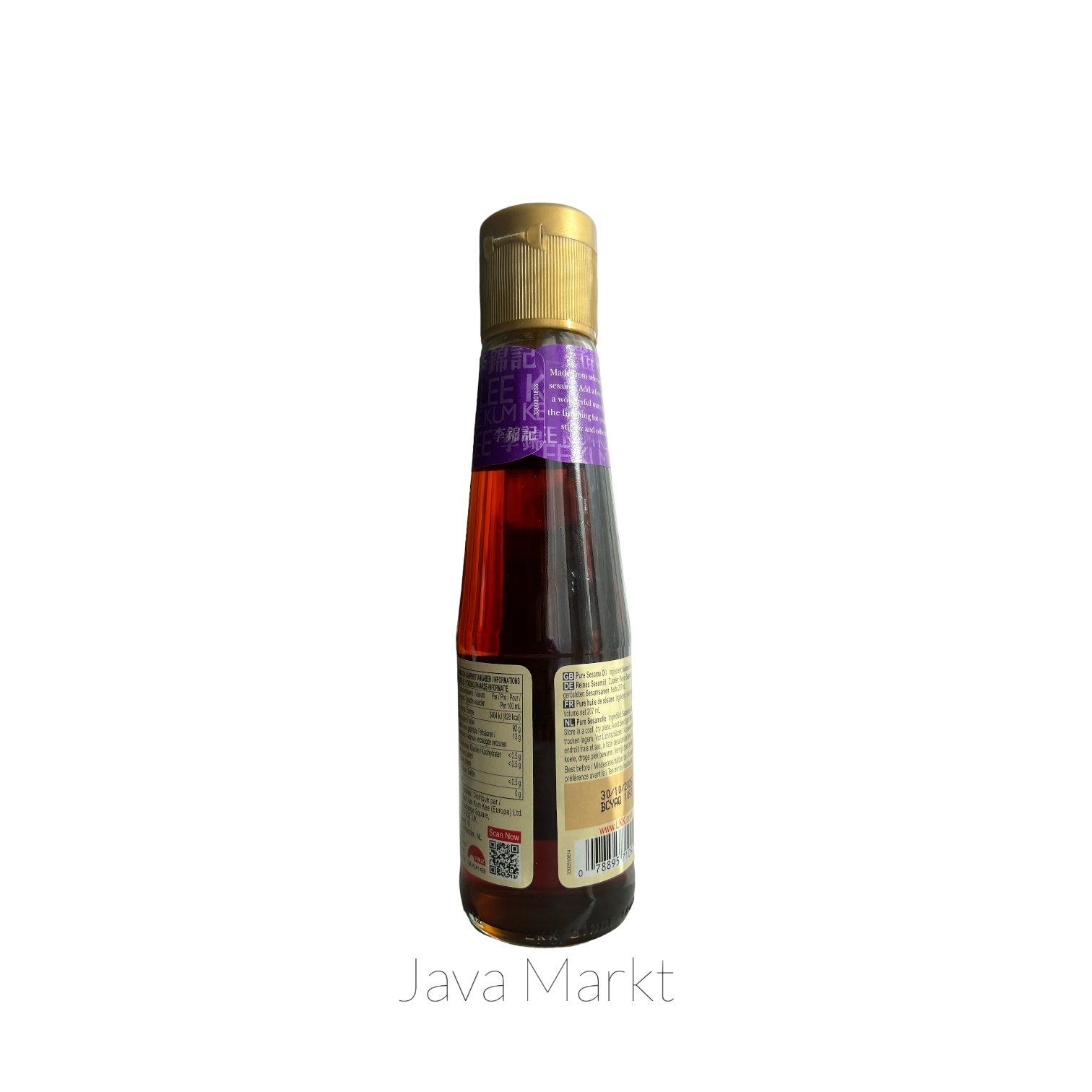 Sesamöl von Lee Kum Kee in einer Flasche, ideal als Kochzutat für asiatische Gerichte, auf einem Küchenhintergrund.