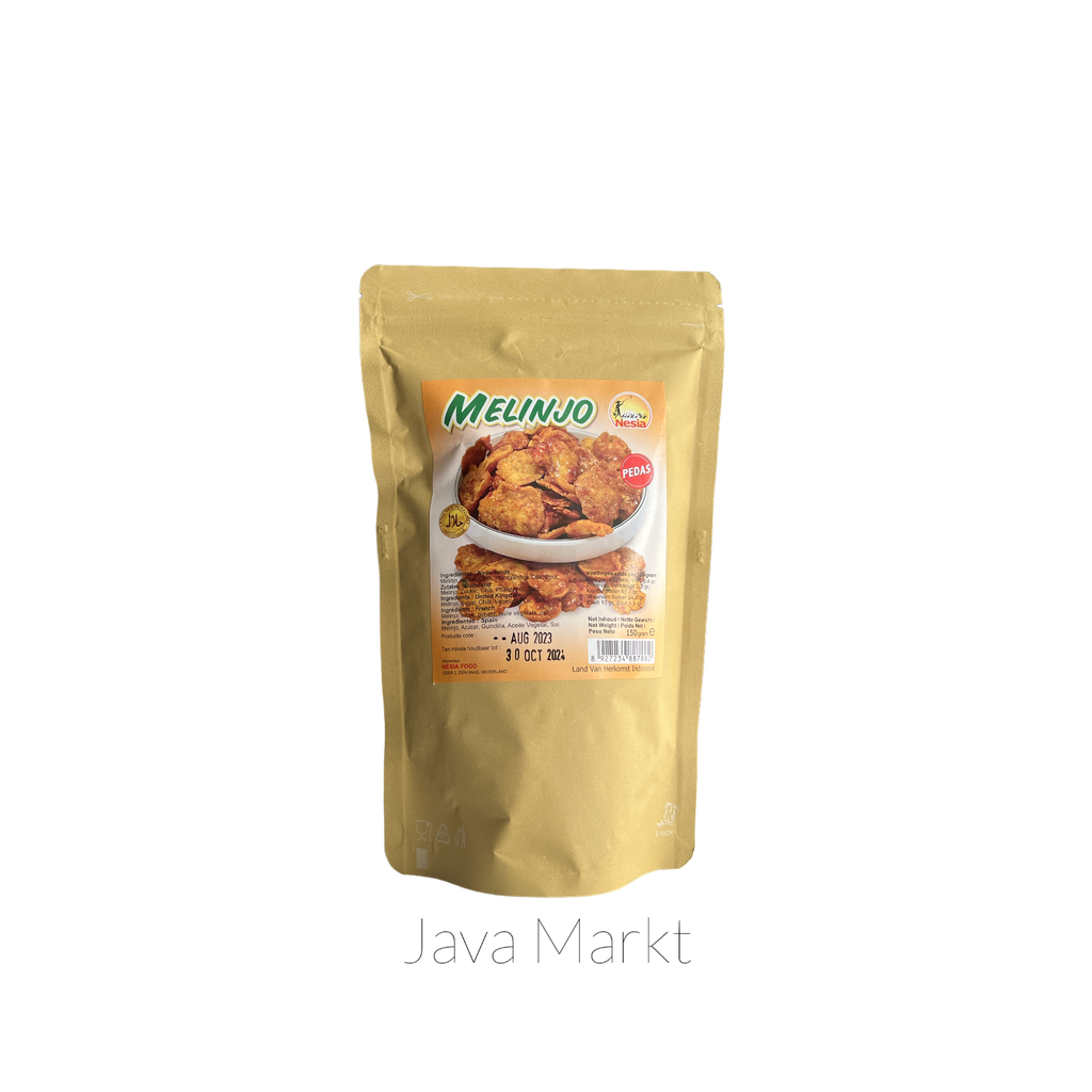 Knusprige, scharfe Melinjo-Chips von Nesia Food in einer Schüssel, frisch und würzig für Snack-Liebhaber.