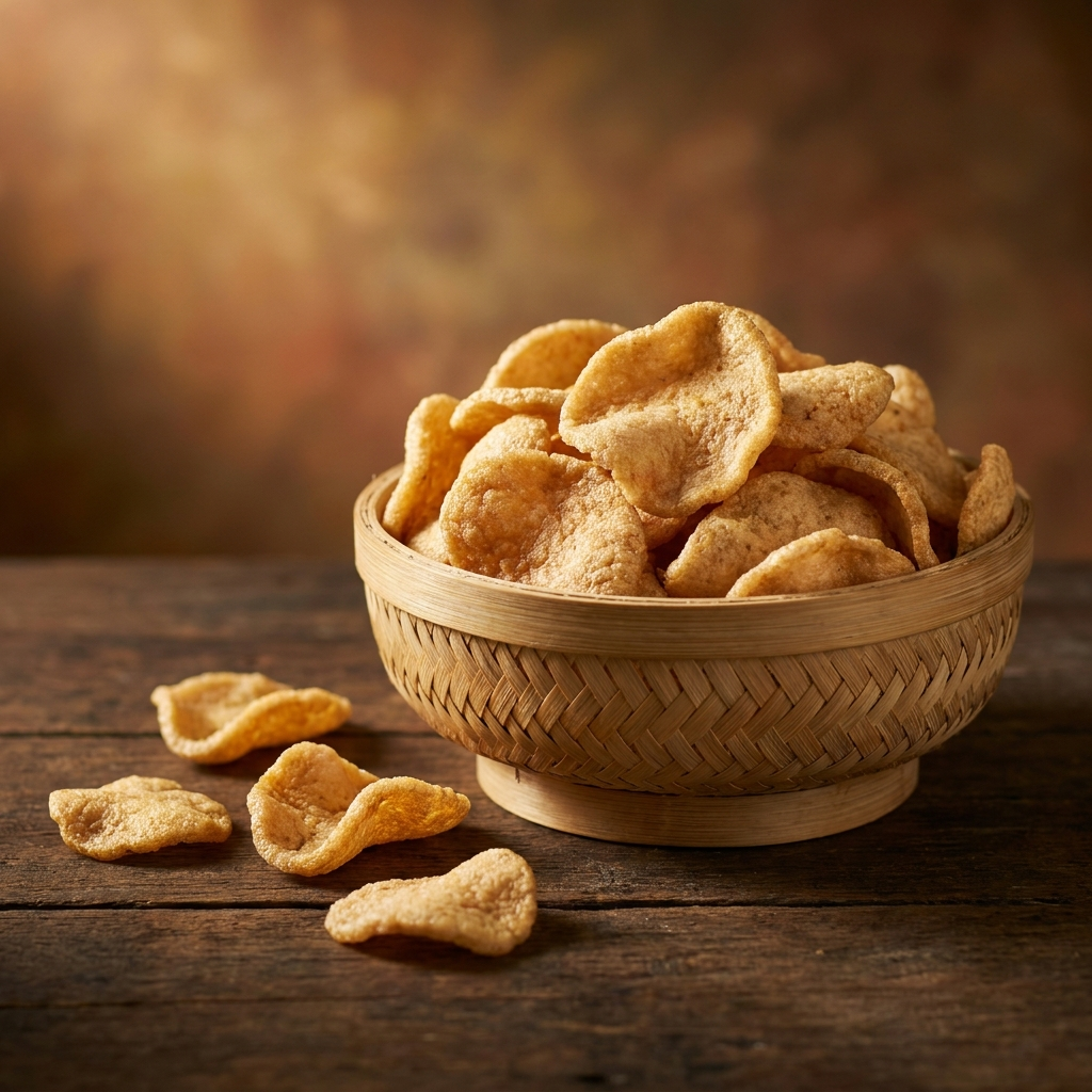 Serviervorschlag: Krupuk in einer Bambusschale