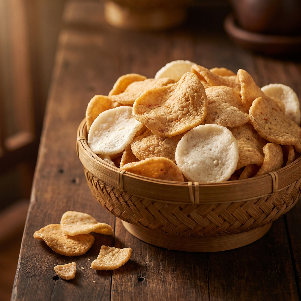 Serviervorschlag: Krupuk in der Bambusschale