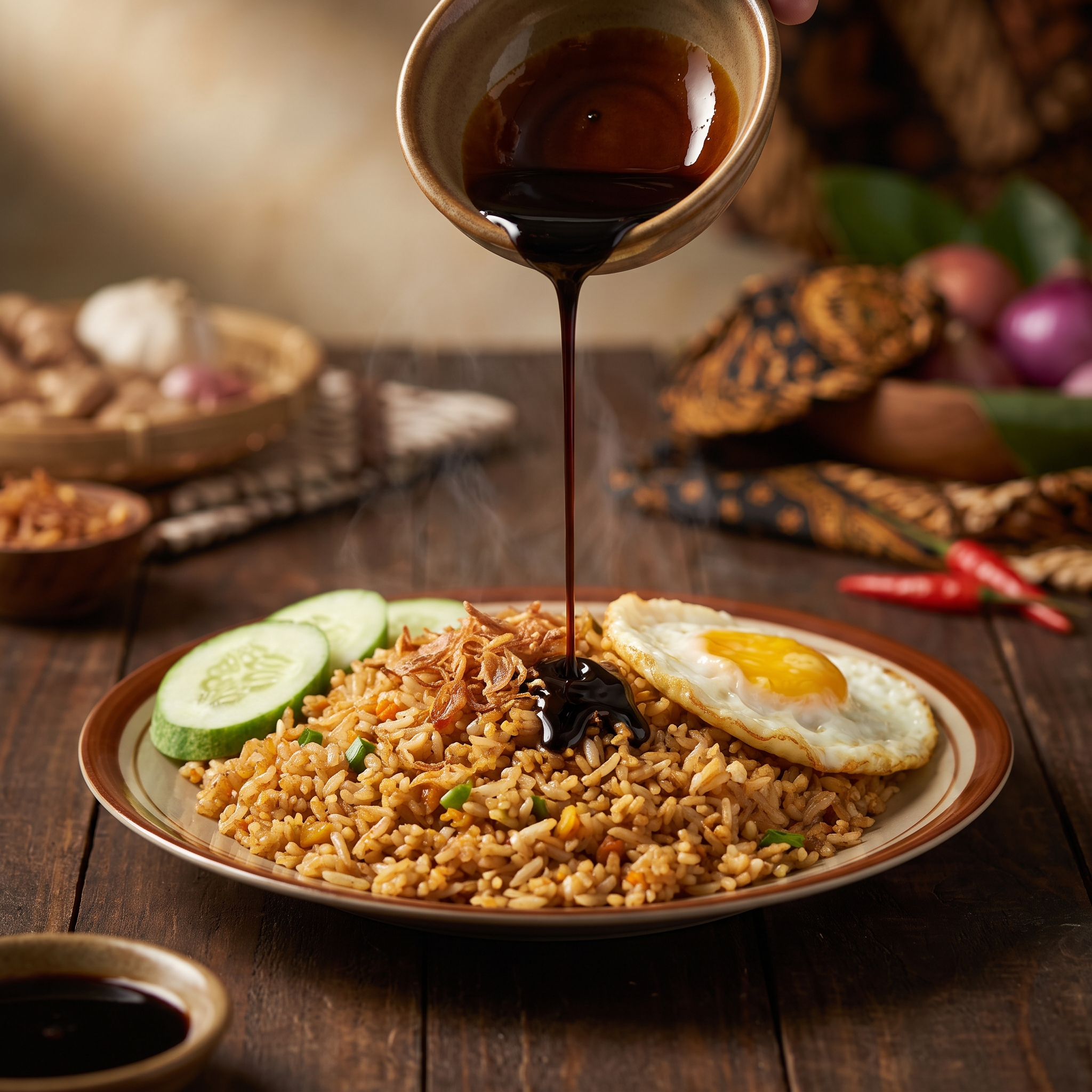 Serviervorschlag: Kecap Manis über Nasi Goreng