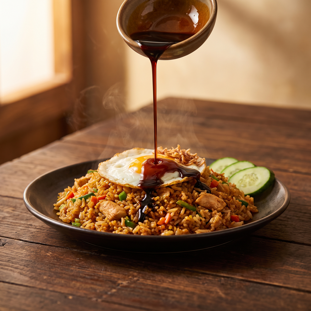 Serviervorschlag: Kecap Manis über Nasi Goreng