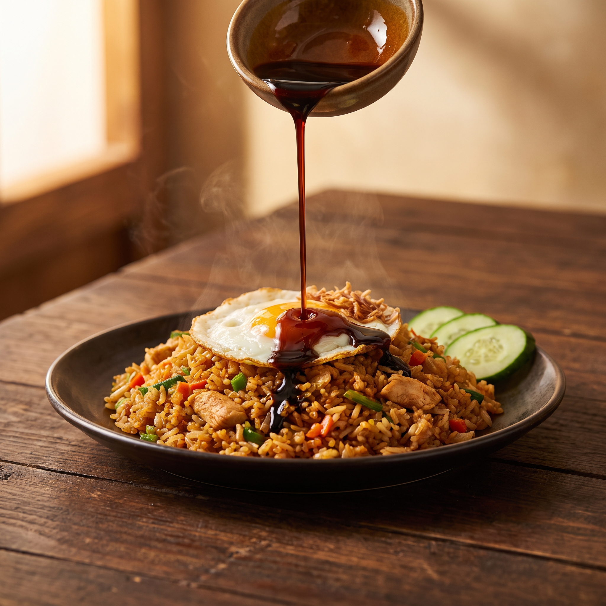 Serviervorschlag: Kecap Manis über Nasi Goreng
