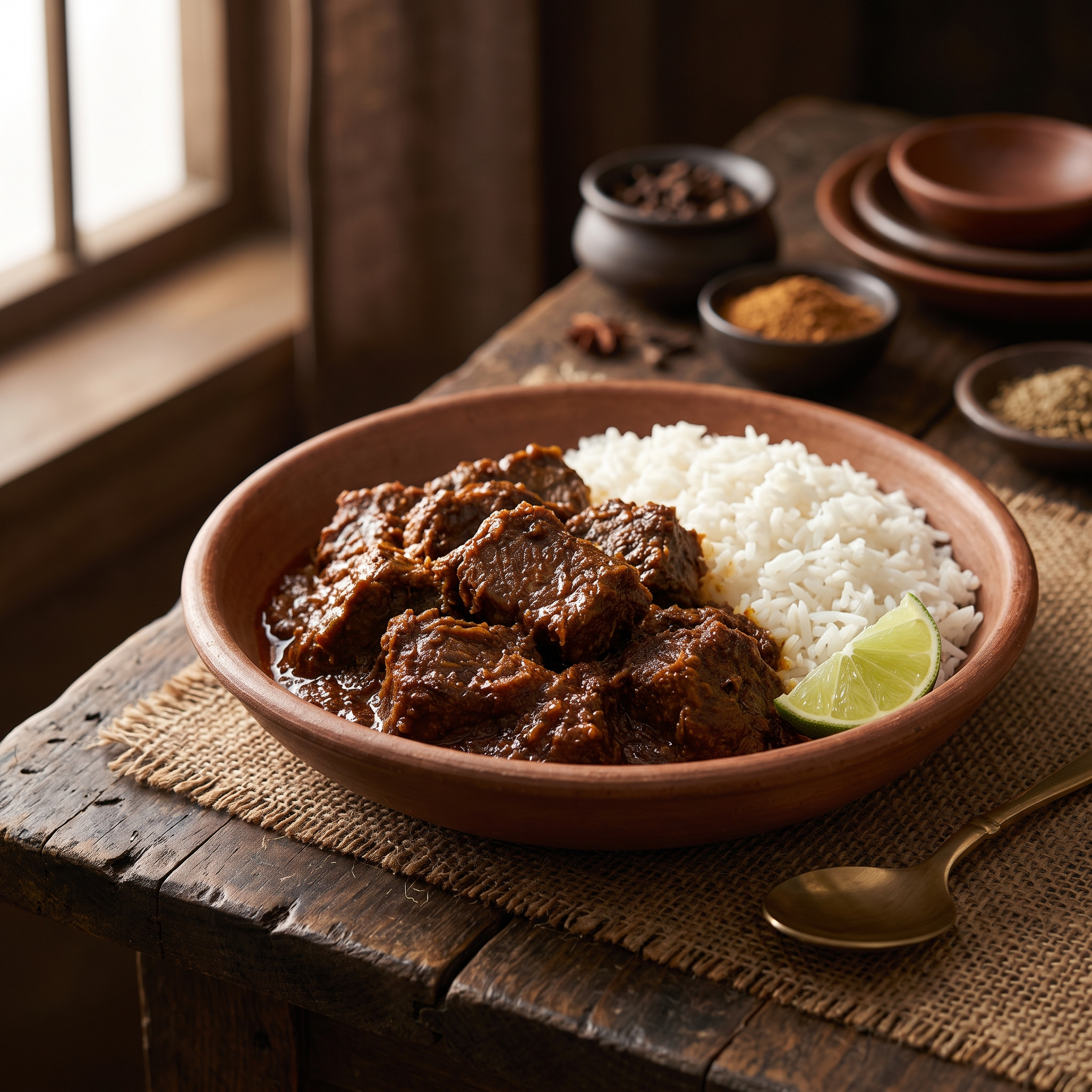 Serviervorschlag: Rendang mit Reis