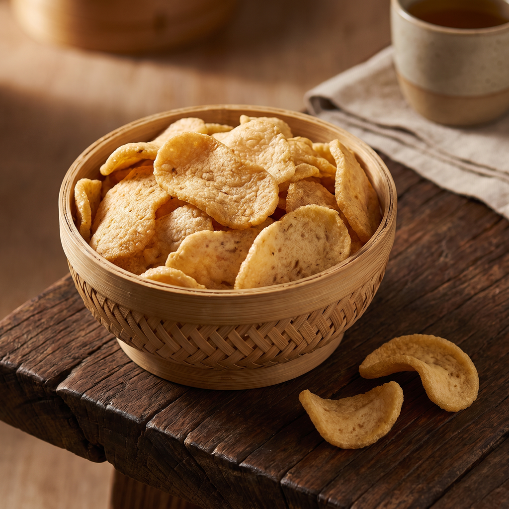 Serviervorschlag: Krupuk in der Bambusschale