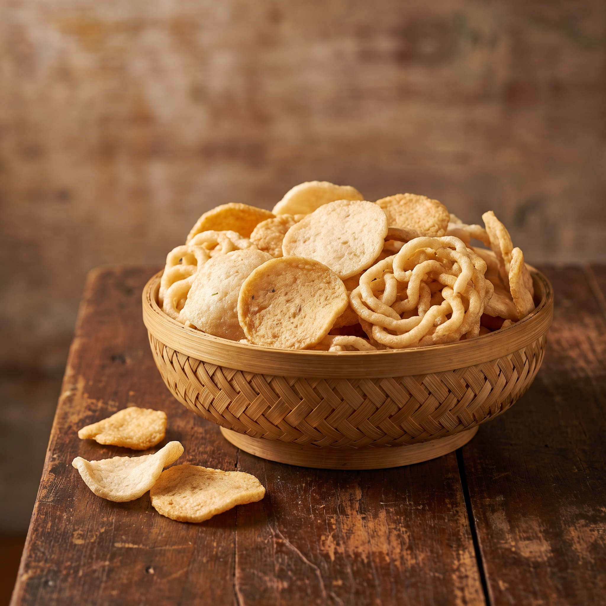 Serviervorschlag: Krupuk in der Bambusschale