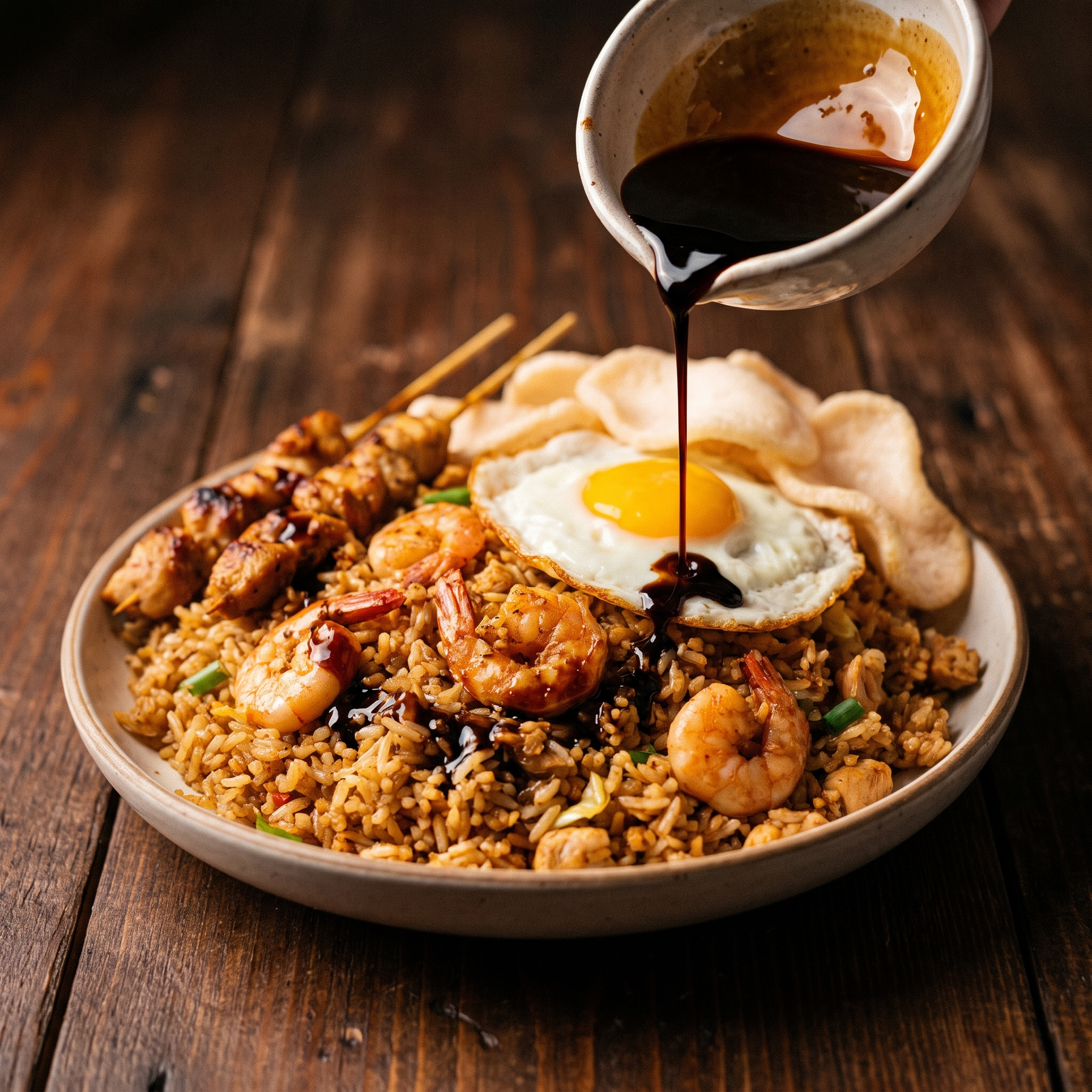 Serviervorschlag: Kecap Manis über Nasi Goreng