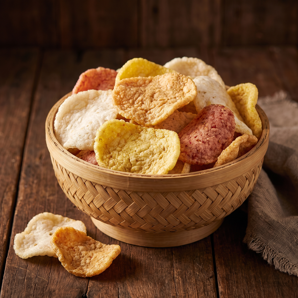 Serviervorschlag: Krupuk in der Bambusschale