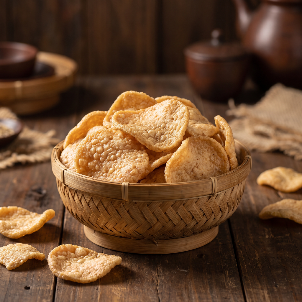 Serviervorschlag: Krupuk in der Bambusschale