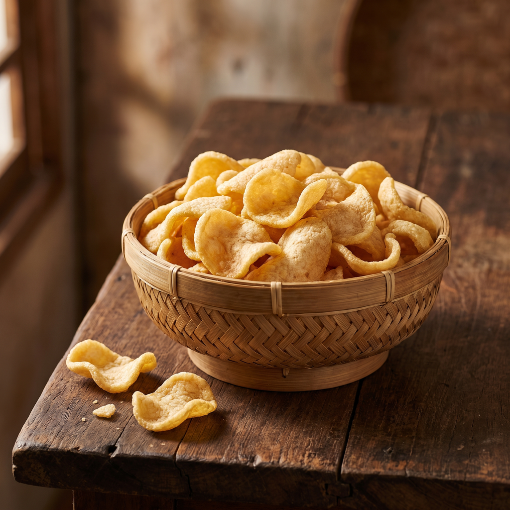 Serviervorschlag: Krupuk in der Bambusschale