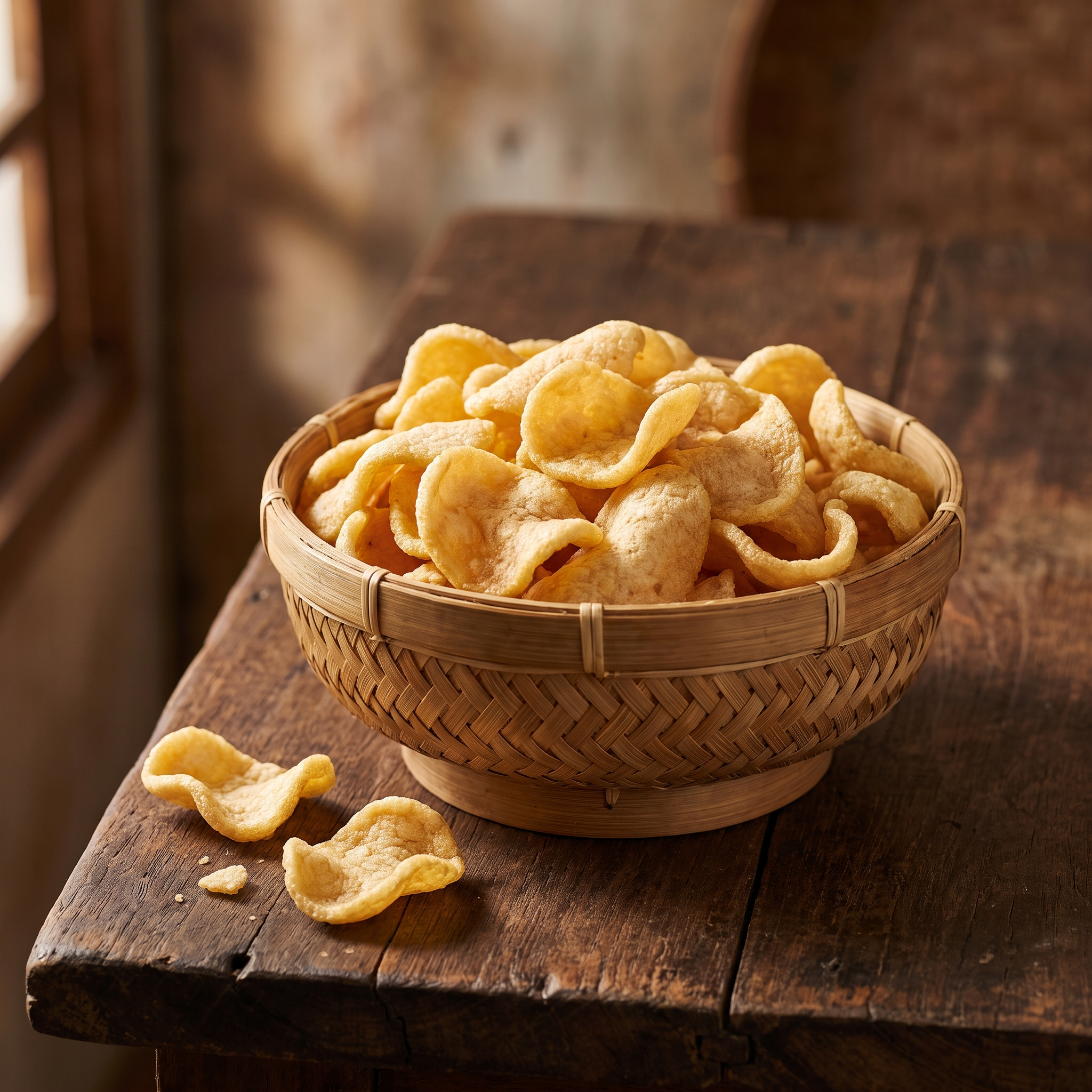 Serviervorschlag: Krupuk in der Bambusschale