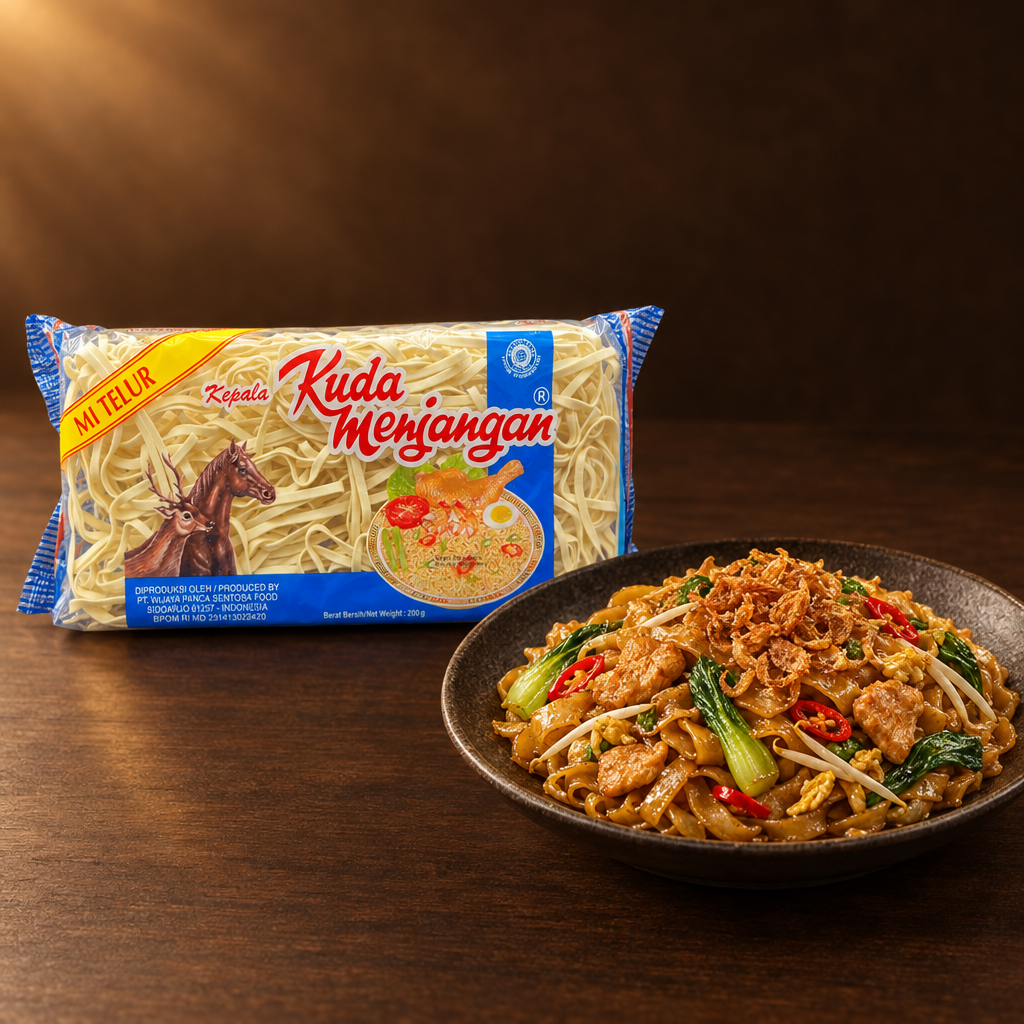 Kuda Menjangan Mie Lebar 200g – Packung mit gebratenen Bandnudeln