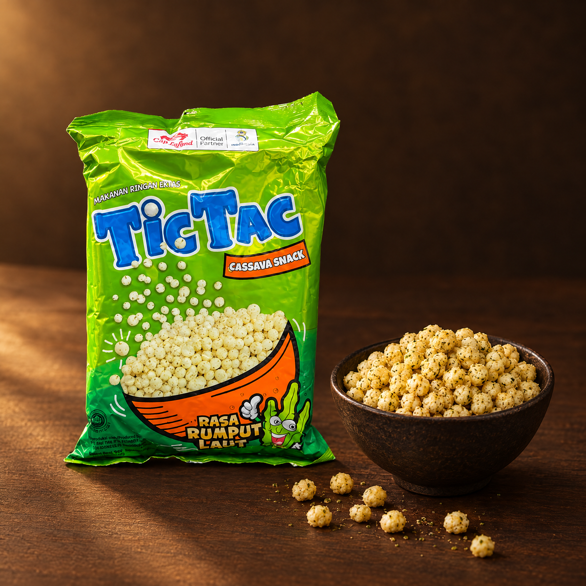 Tic Tac Snacks Rasa Rumput Laut 90g – Packung mit Snack in der Schale