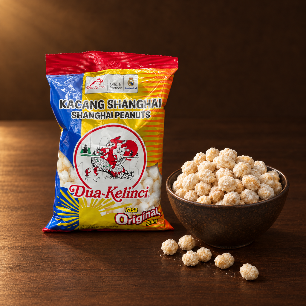 Dua Kelinci Kacang Shanghai Original 200g – Packung mit Erdnüssen in der Schale