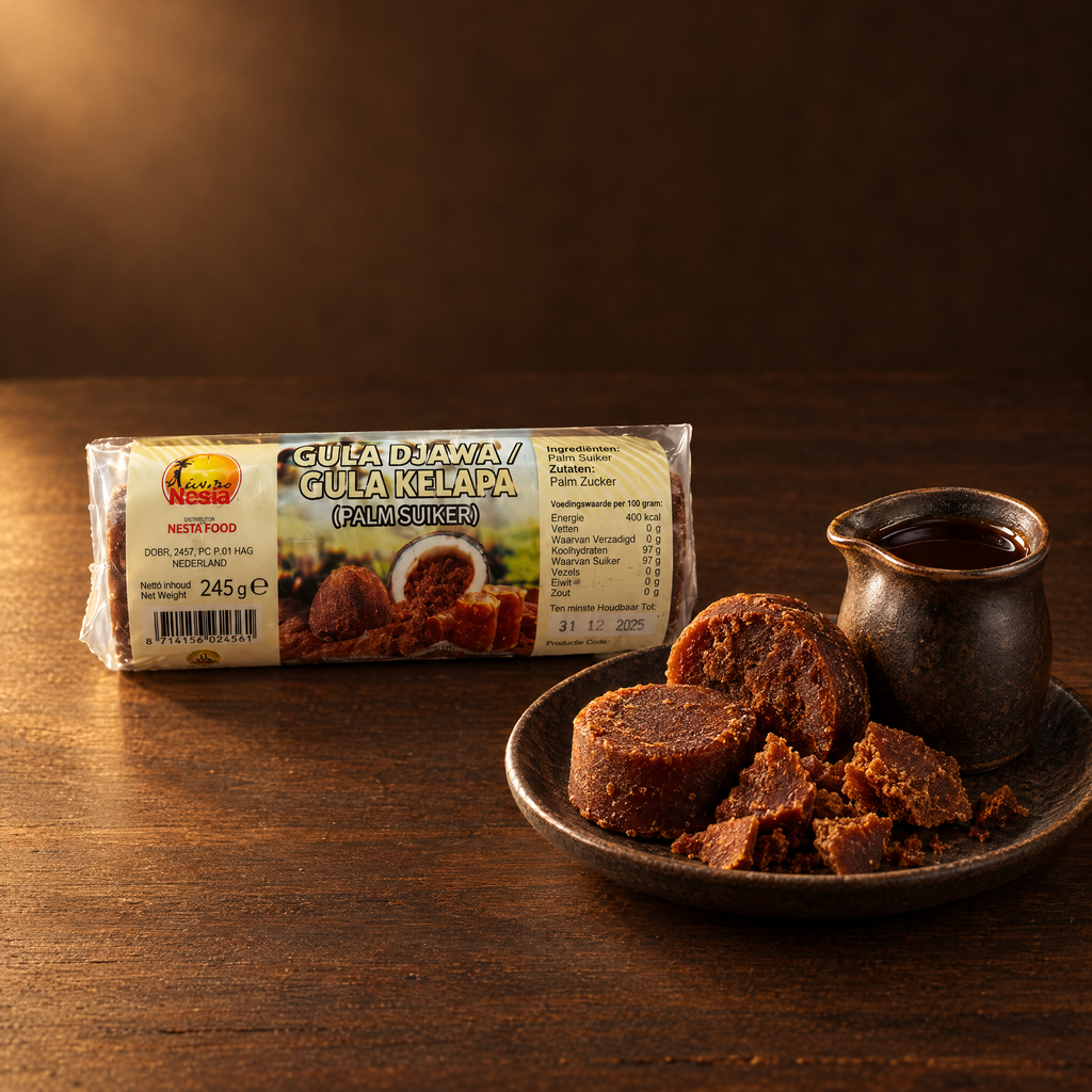 Gula Merah Palmzucker 245 g – Packung mit Palmzucker und Sirup