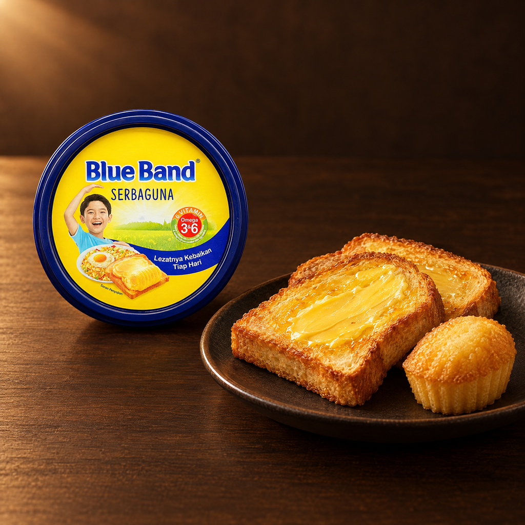 Blue Band Margarine 250 g – Dose mit Toast und Kuchen