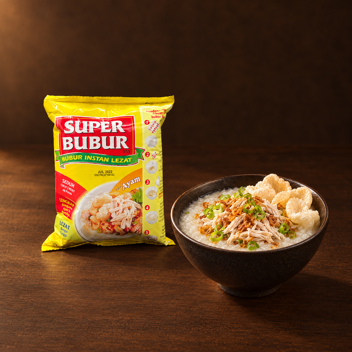 Super Bubur Instant Rasa Ayam 45g – Packung mit fertigem Bubur Ayam