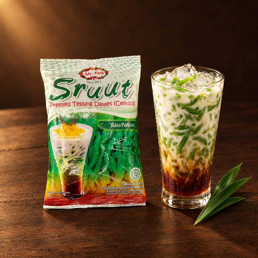 Sruut Tepung Dawet Rasa Pandan 85g – Packung mit fertigem Es Cendol