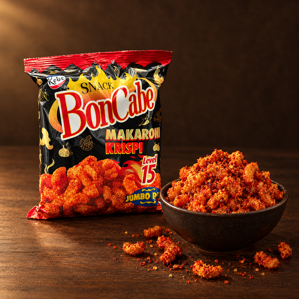 BonCabe Makaroni Crispy Snack Level 15 150 g – Packung mit Snack in der Schale