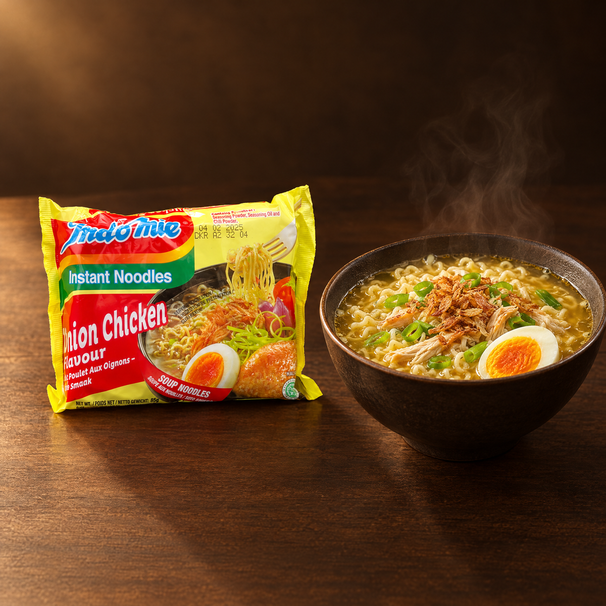 Indomie Rasa Ayam Bawang 85 g – Packung mit fertiger Nudelsuppe