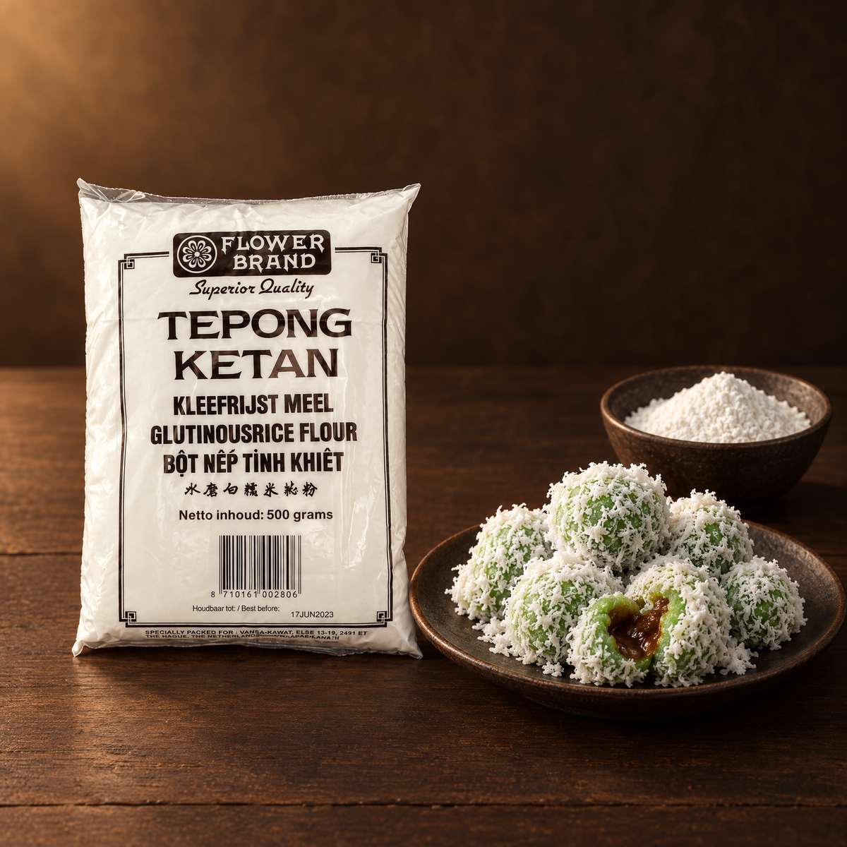 Flower Brand Tepung Ketan 500 g – Packung mit Klepon