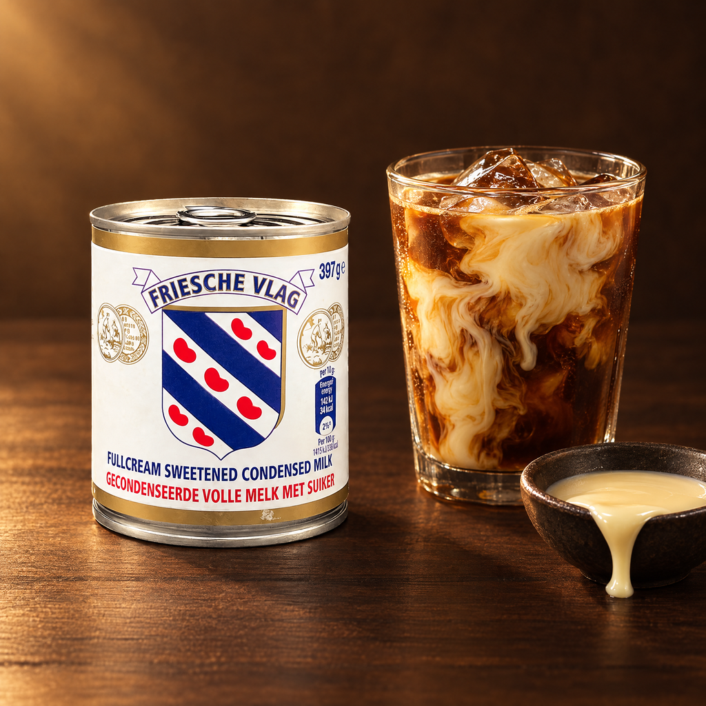 Frisian Flag Susu Kental Manis 397 g – Packung mit Eiskaffee