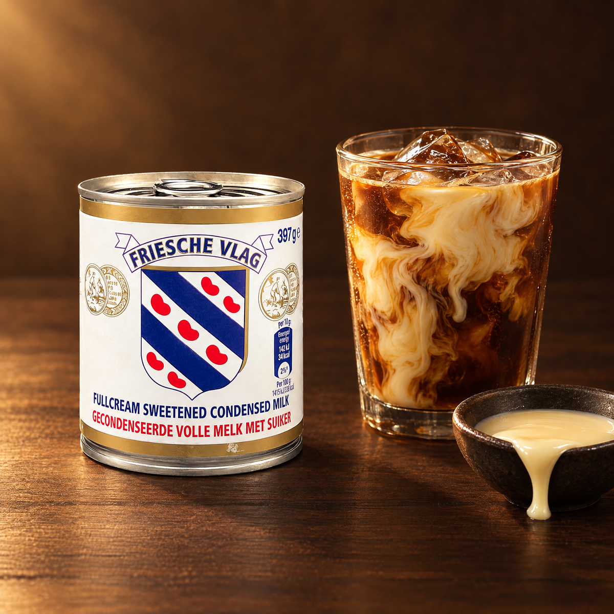 Frisian Flag Susu Kental Manis 397 g – Packung mit Eiskaffee