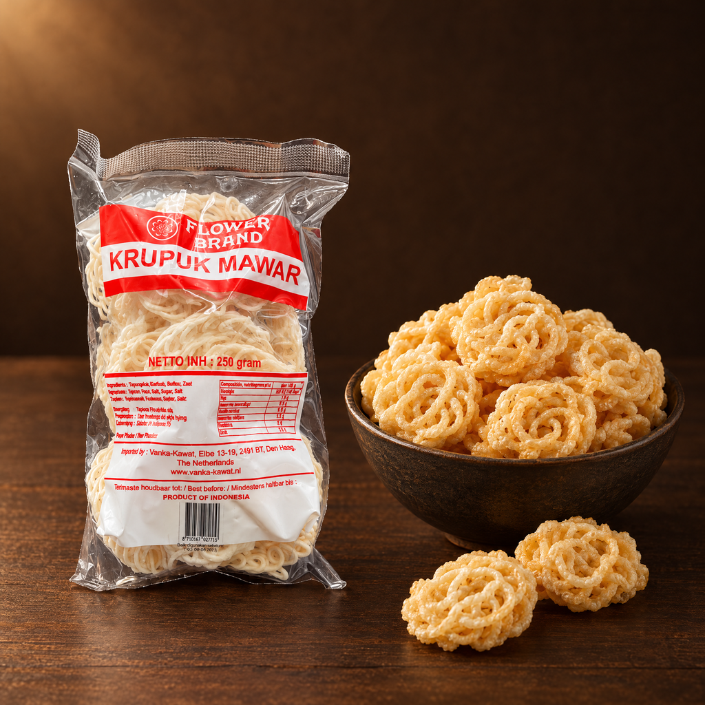 Kerupuk Mawar Flower Brand 250g – Packung mit frittierten Rosen-Krupuk