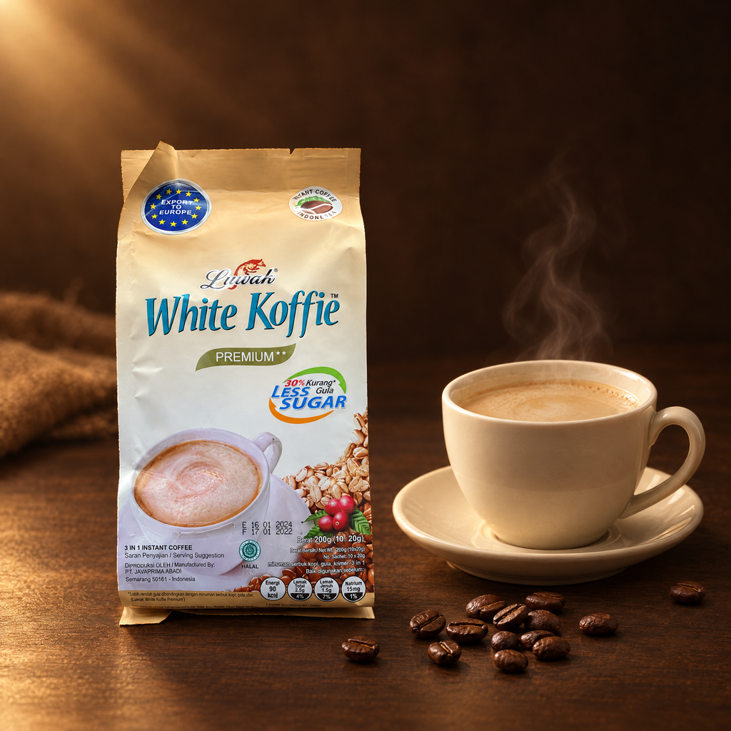 Luwak White Koffie Less Sugar 10x20g – Packung mit fertigem Weißkaffee