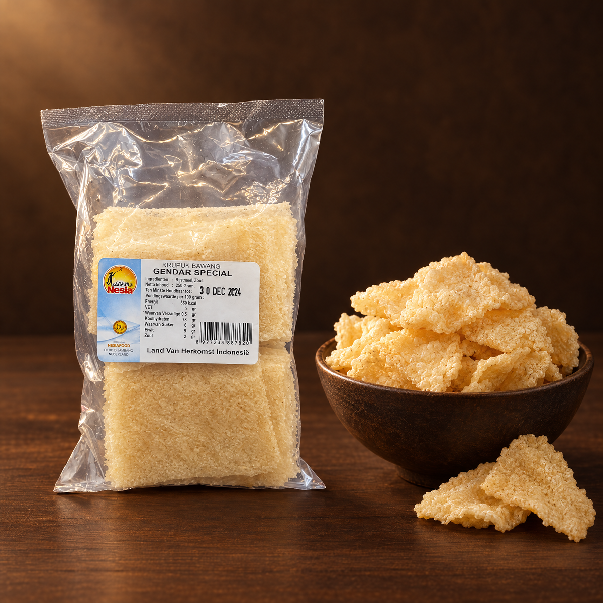 Kerupuk Gendar Spesial 250g – Packung mit frittierten Krupuk