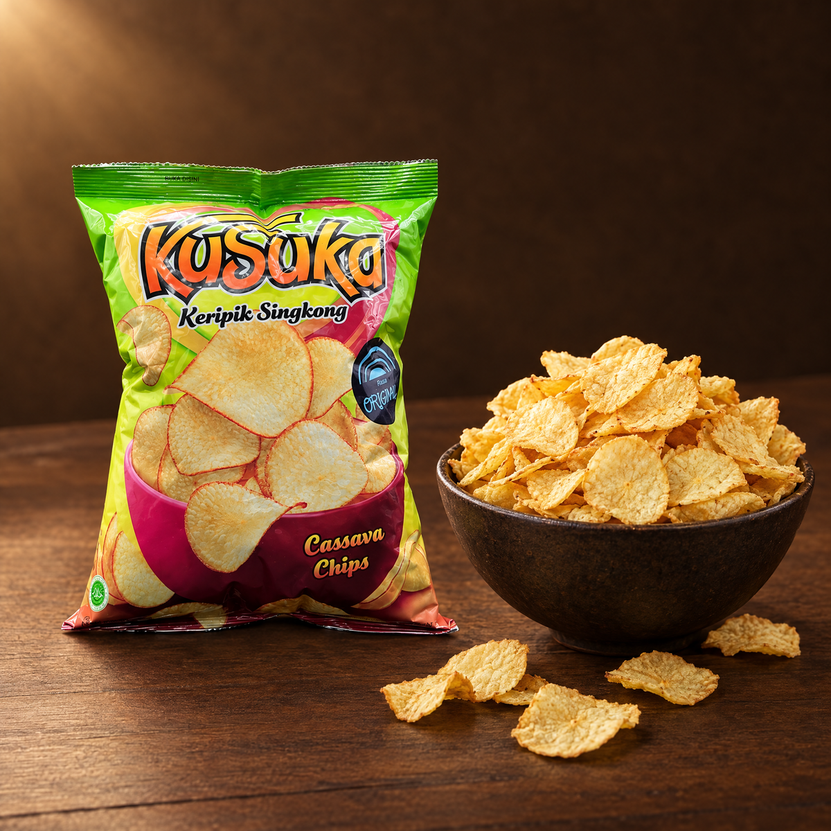 Kusuka Cassava Chips Original 145g – Packung mit Maniokchips