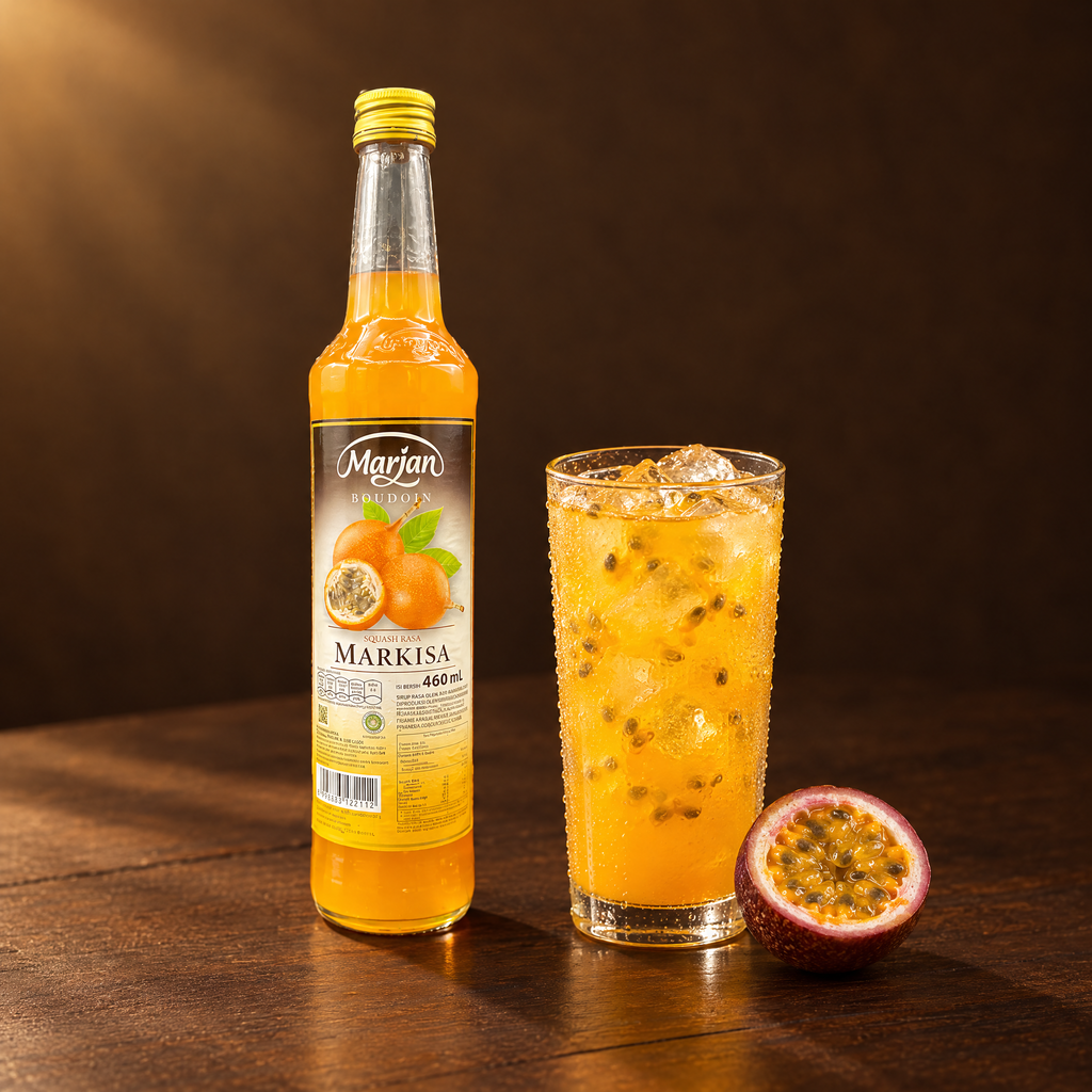 Marjan Sirup Markisa 460ml – Flasche mit Passionsfrucht-Getränk