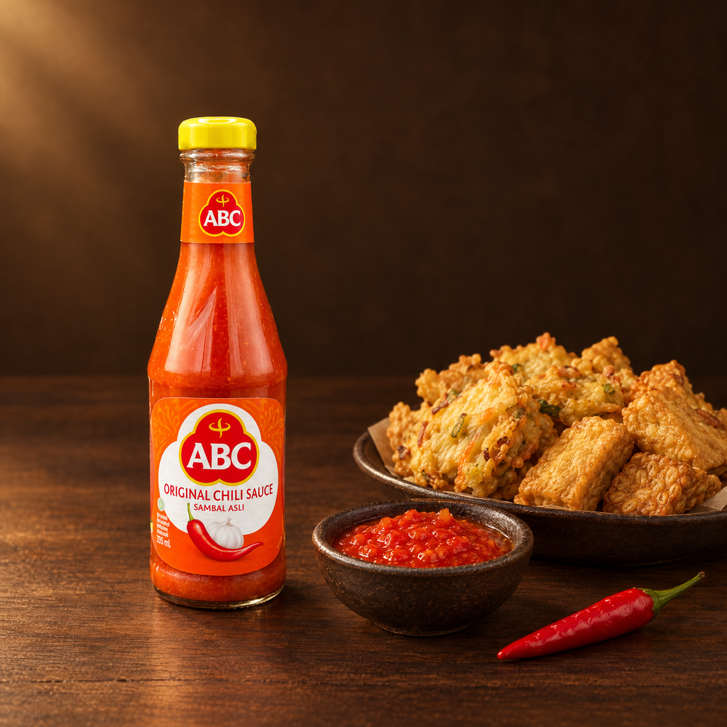 ABC Sambal Asli 335 ml – Flasche mit Chilisauce im Schälchen