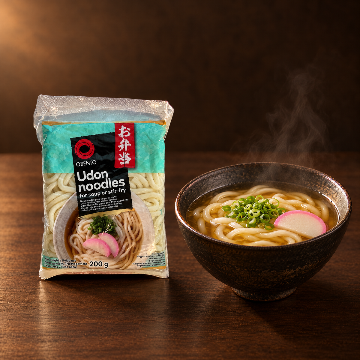 Obento Udon Nudeln 200g – Packung mit fertiger Udon-Suppe