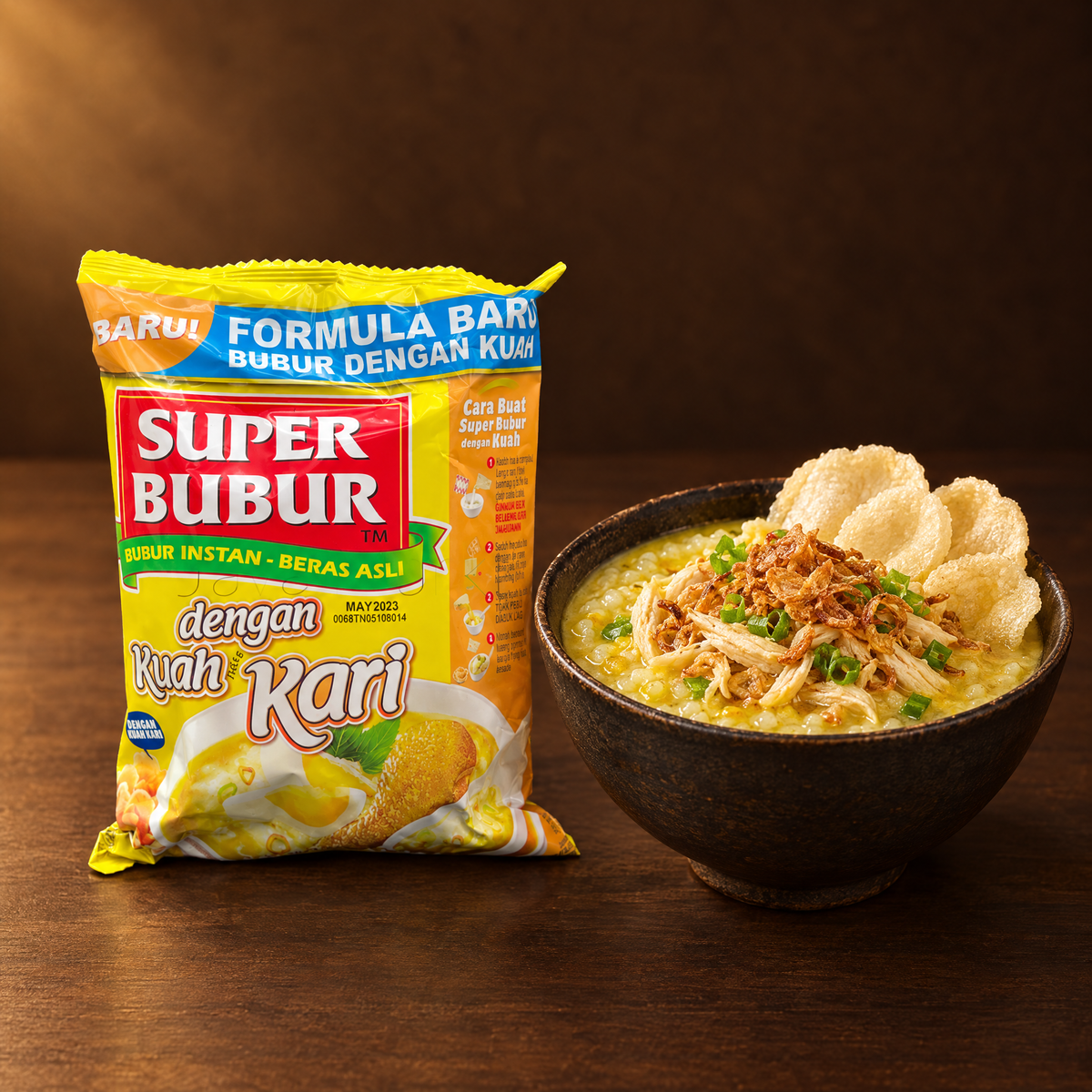 Super Bubur Instant Rasa Kari Ayam 46g – Packung mit Curry-Reisbrei