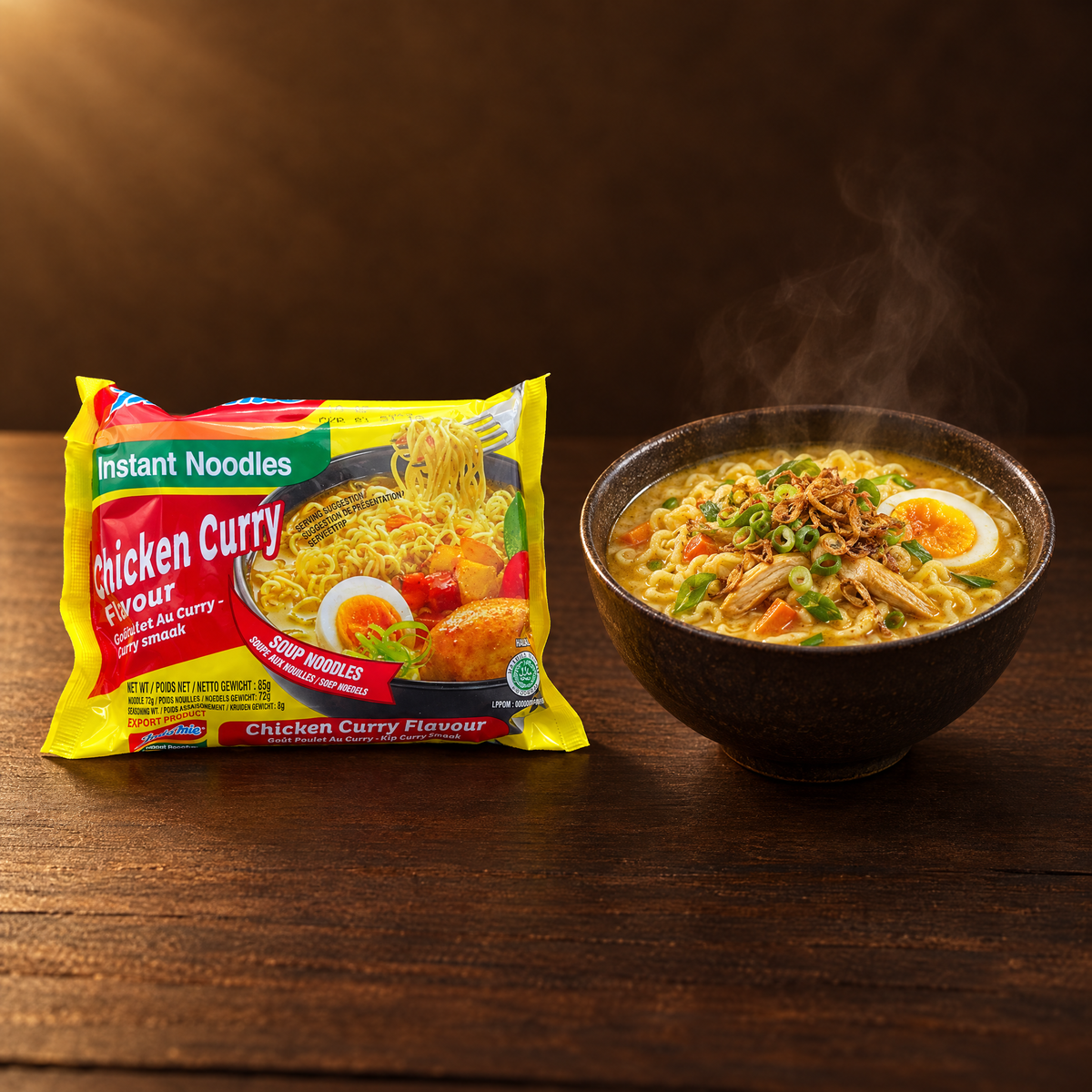 Indomie Kari Ayam 85 g – Packung mit fertiger Currysuppe