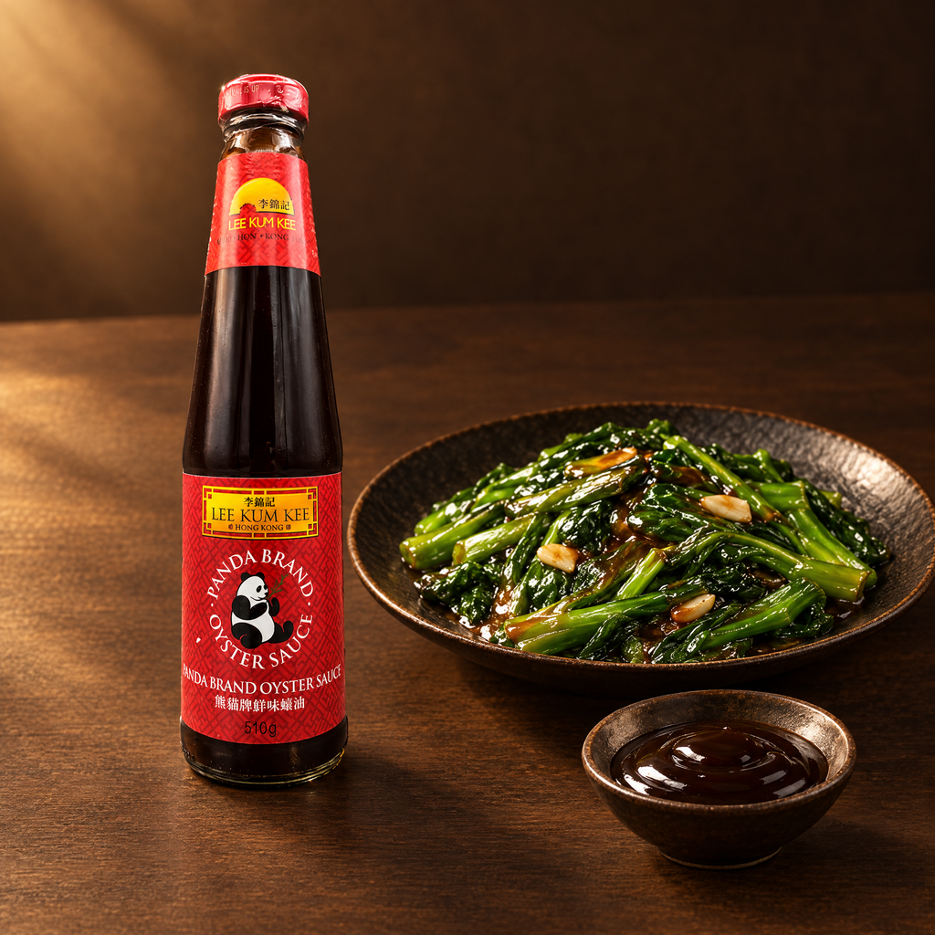 Panda Brand Austernsoße – Flasche mit Wokgemüse