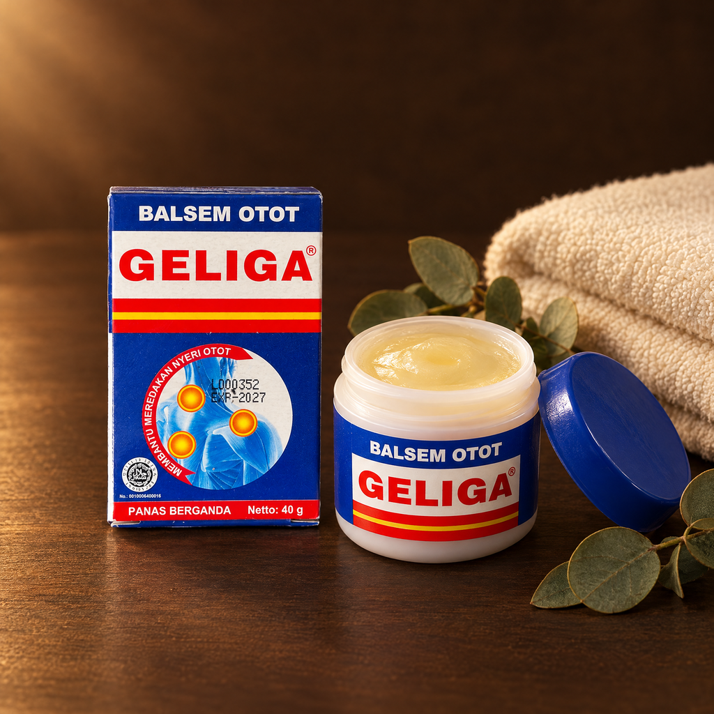 Geliga Balsem Gosok 40 g – Dose geöffnet mit Handtuch