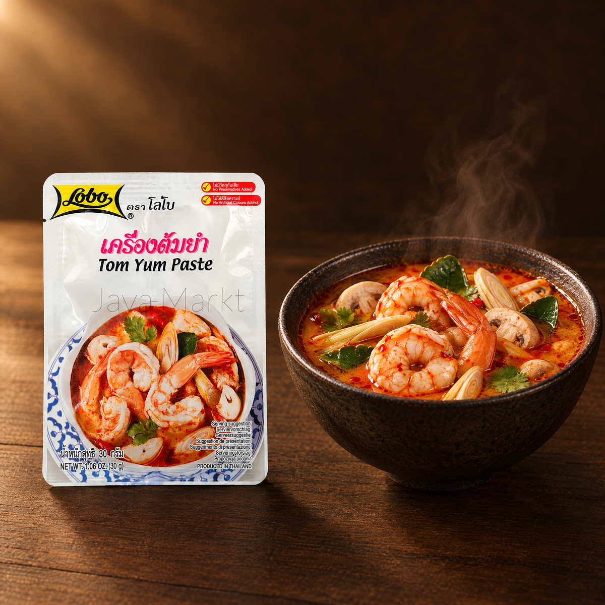 Lobo Tom Yum Paste 30g – Packung mit Tom-Yum-Suppe