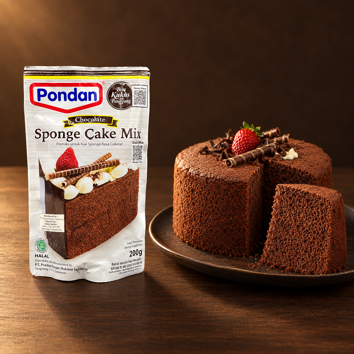 Pondan Sponge Cake Mix Chocolate 400g – Packung mit Schokoladenbiskuit
