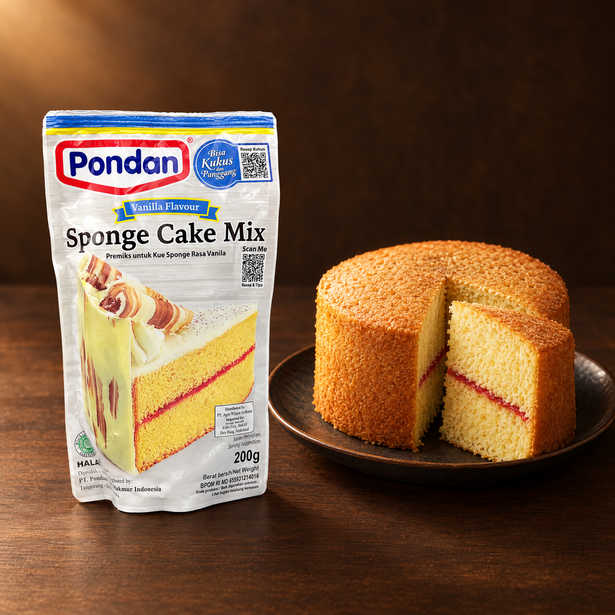 Pondan Sponge Cake Mix Vanilla 400g – Packung mit Vanillebiskuit