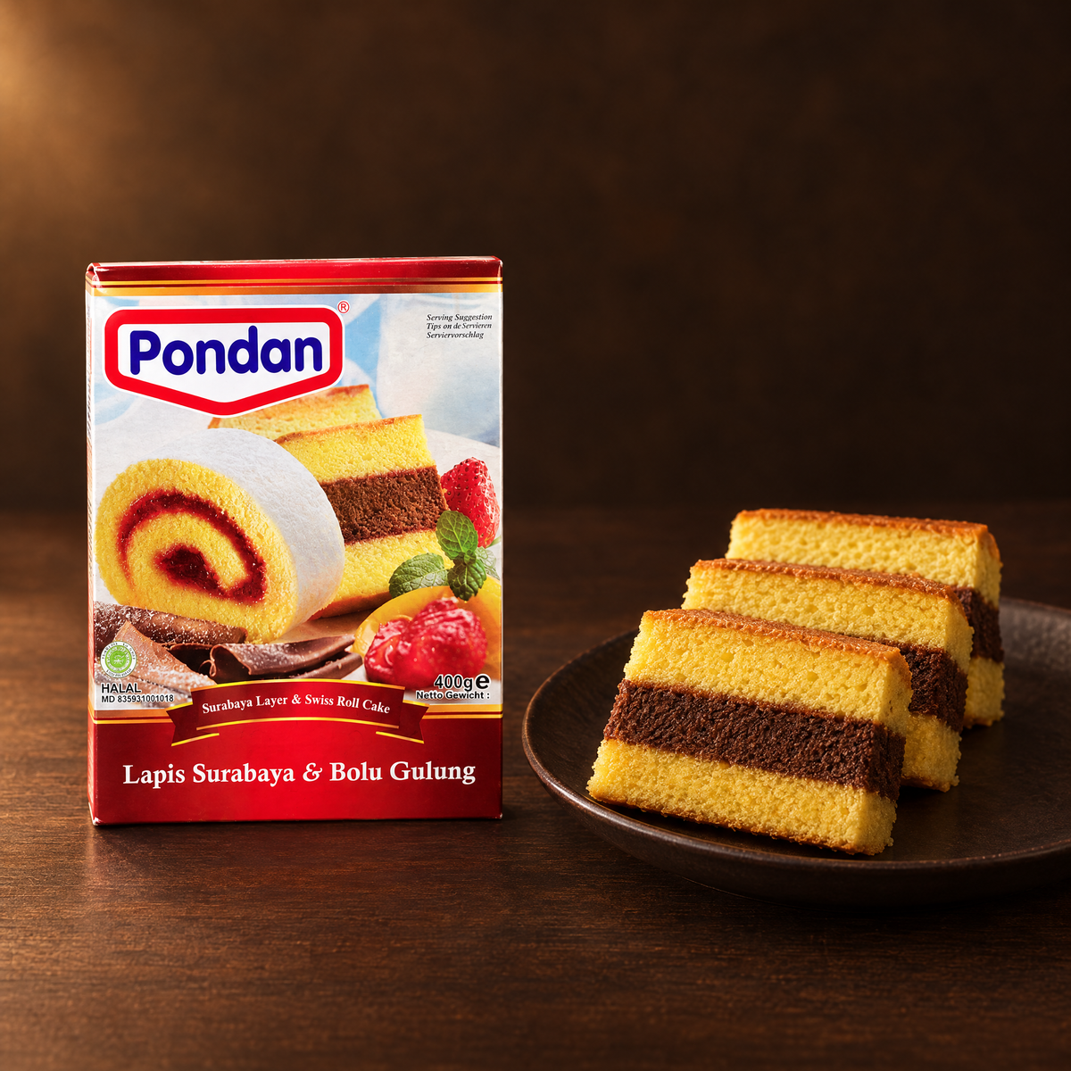 Pondan Lapis Surabaya & Bolu Gulung 400g – Packung mit Schichtkuchen