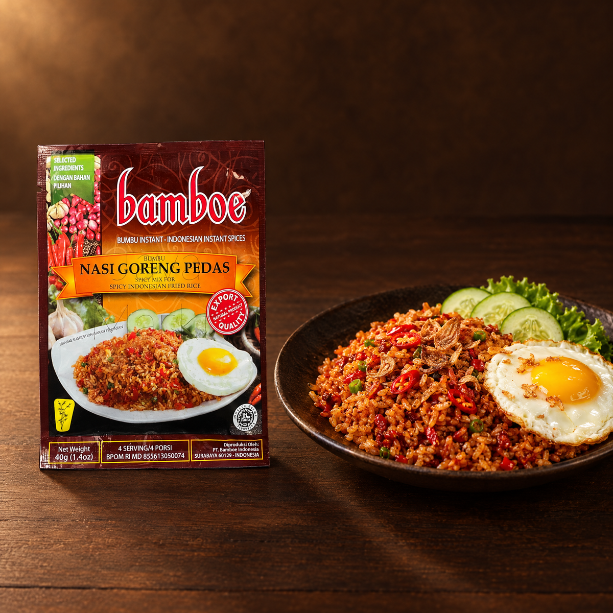 Bamboe Bumbu Nasi Goreng Pedas 40 g – Packung mit scharfem Nasi Goreng