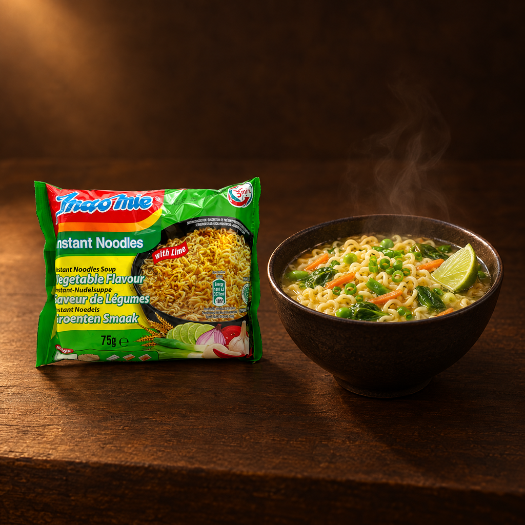 Indomie Vegetables Flavours with Lime 85 g – Packung mit Gemüse-Nudelsuppe