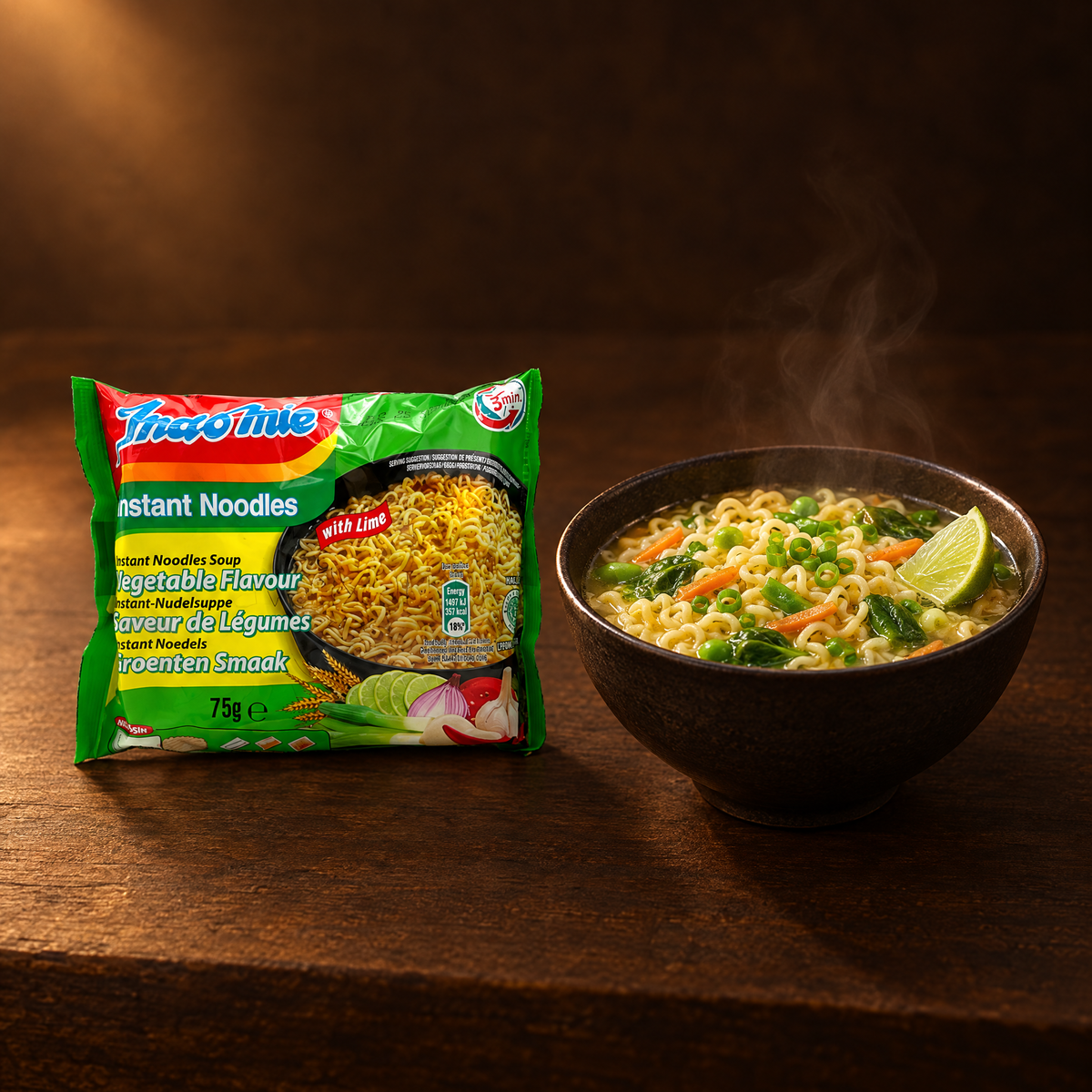 Indomie Vegetables Flavours with Lime 85 g – Packung mit Gemüse-Nudelsuppe